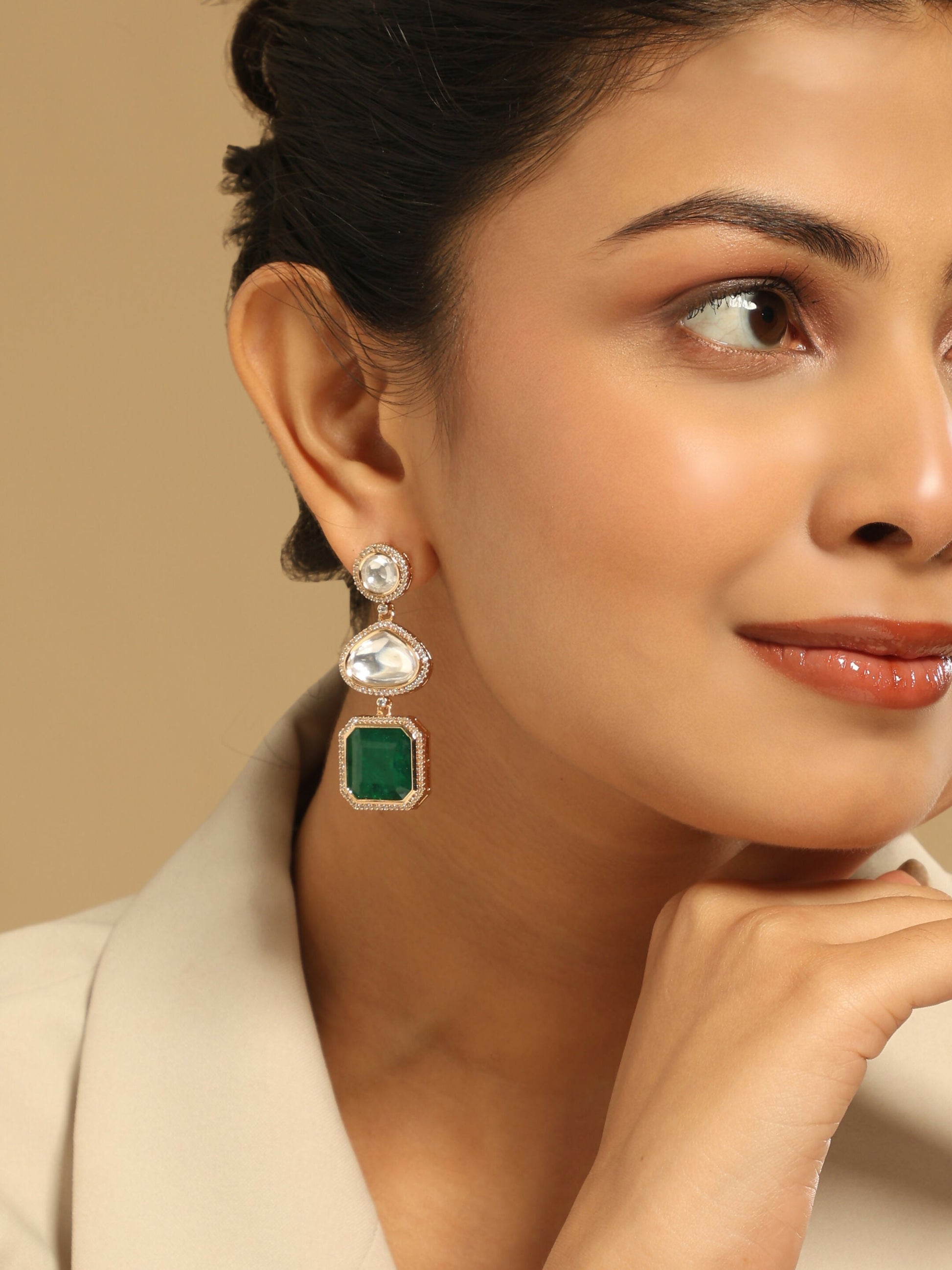 Nuyug Emerald Drop Anti Tarnish Sparkle Earrings | Swadesiicart