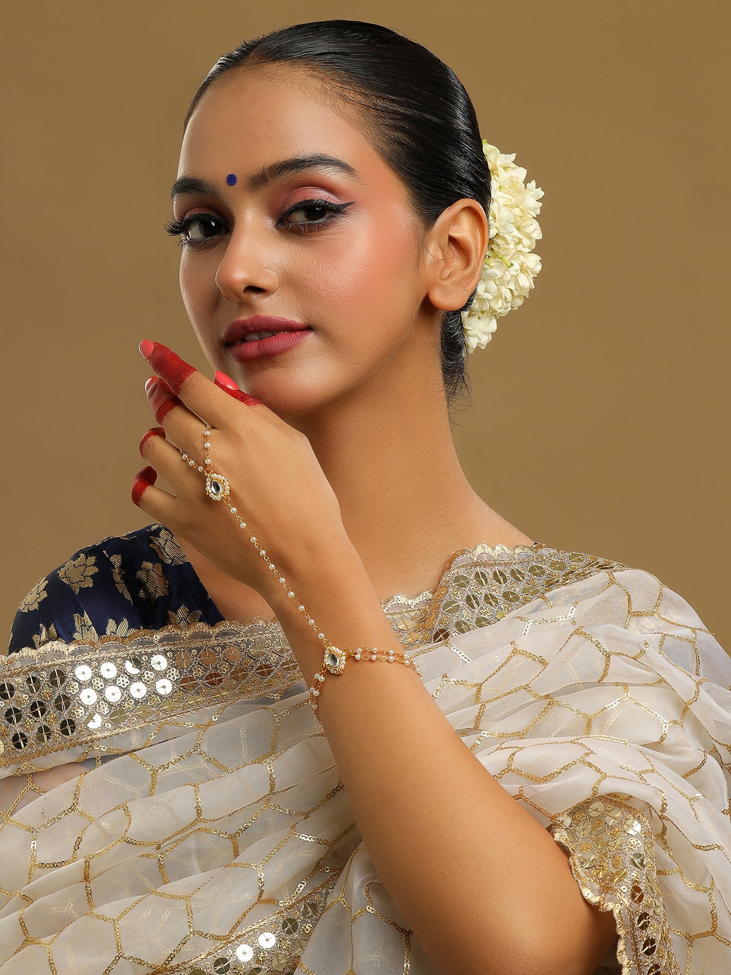 Ruby Raang Gold Kundan Haath Phool | Swadesiicart