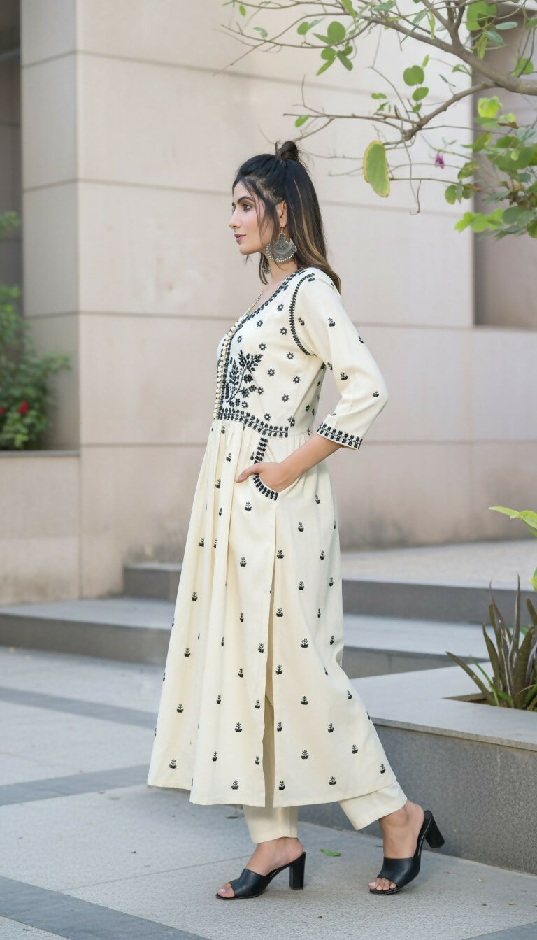BulBul Meenaxi Beige Rayon Kurta Set - Swadesiicart