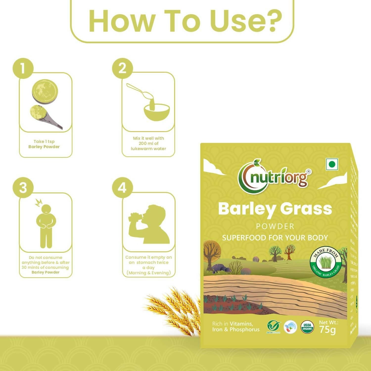 Nutriorg Certified Organic Barley Grass Powder - Swadesiicart