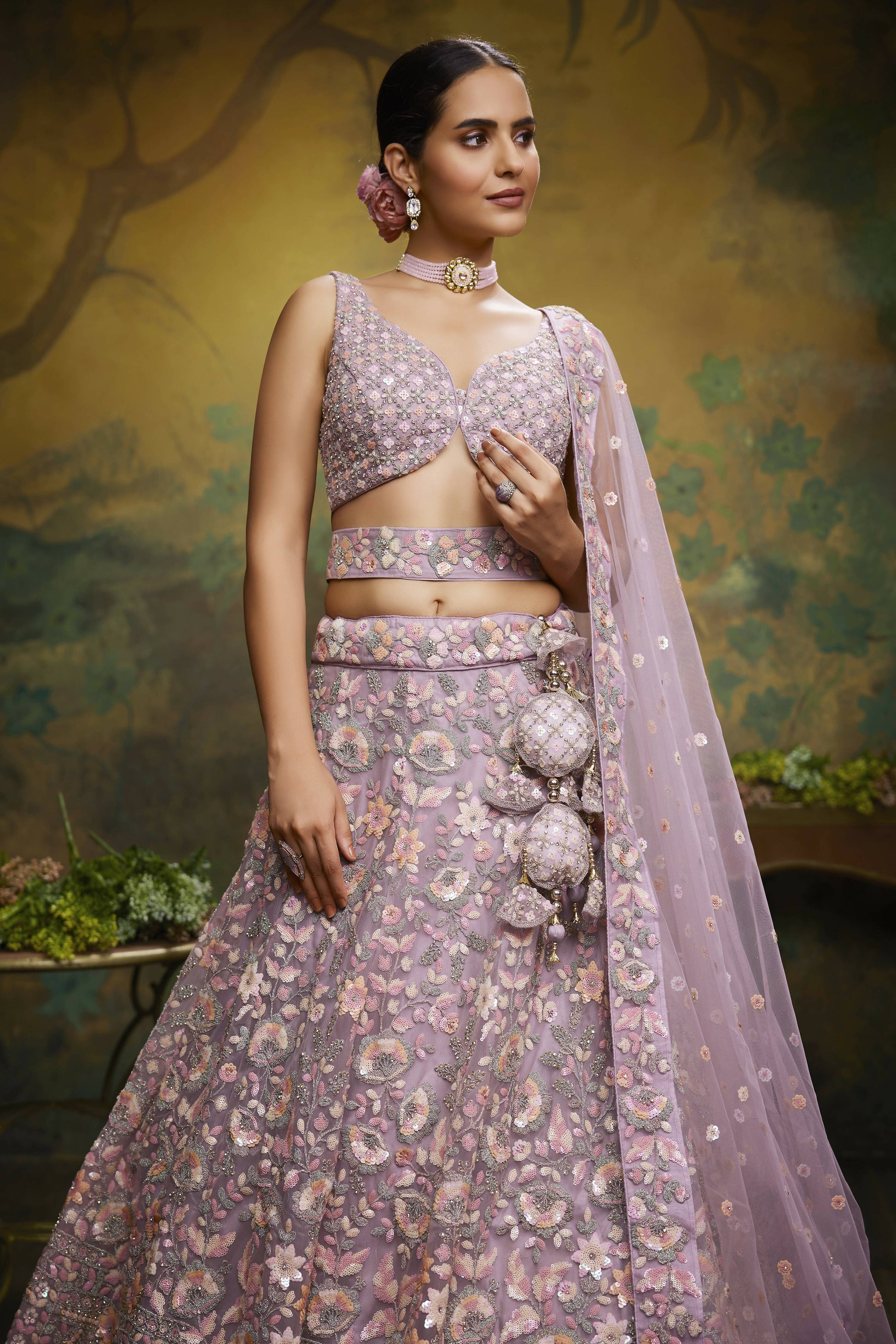 House of Panchhi Mauve Net Multi Sequins with heavy Zarkan embroidery Lehenga choli & Dupatta | Swadesiicart