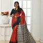 Vishnu Weaves Women's Red Tussar Silk Temple Print Saree with Blouse - Swadesiicart