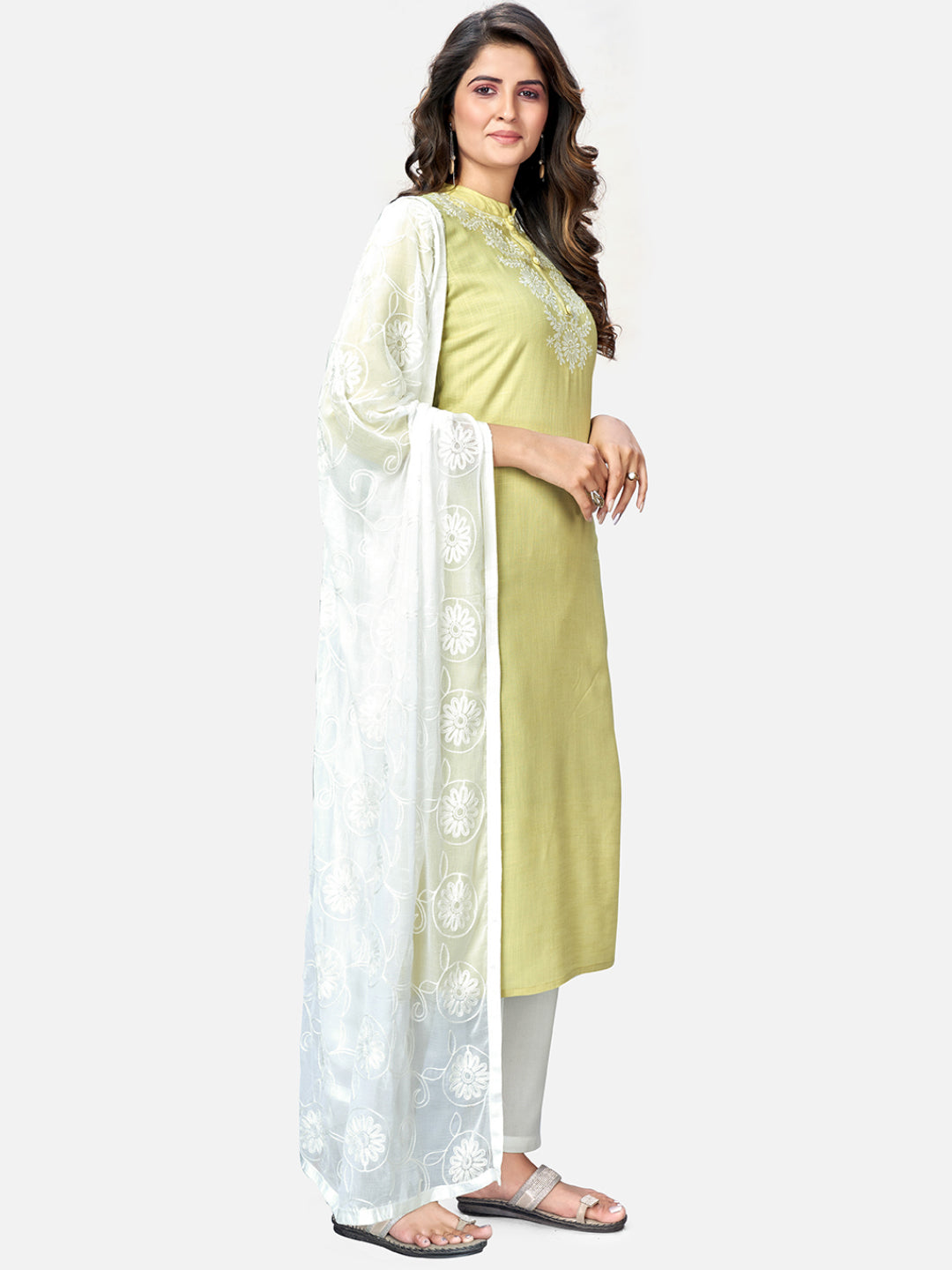 NOZ2TOZ Women Lime Green Kurta With Pant & Dupatta (3pcs set) - Swadesiicart