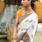 Joban Fashion Ivory Crepe Chiffon Pure Handloom Banarasi Silk Saree | Swadesiicart