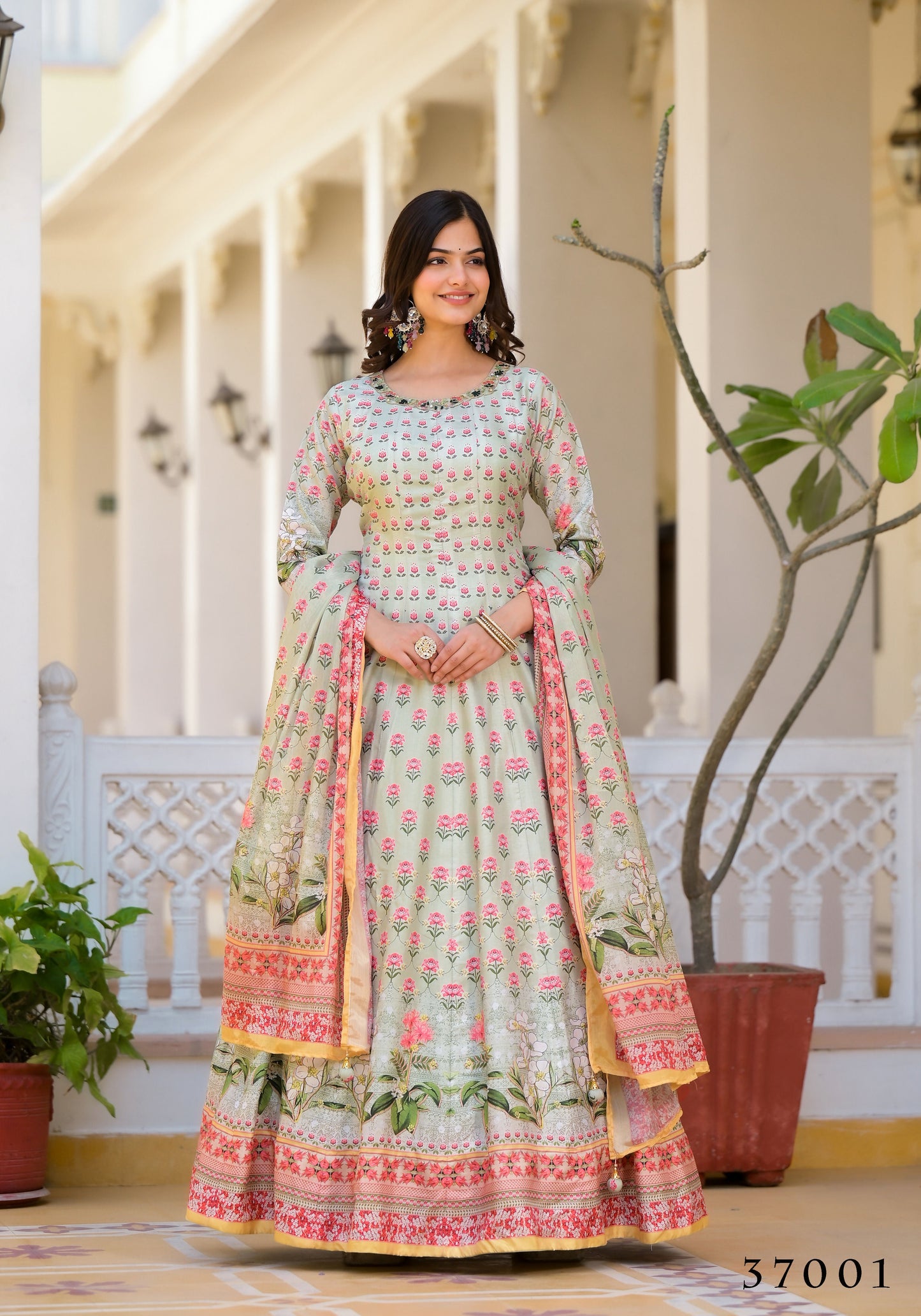 Partywear Designer Pista Dola Silk Anarkali suit with Dupatta - Samyukta - Swadesiicart