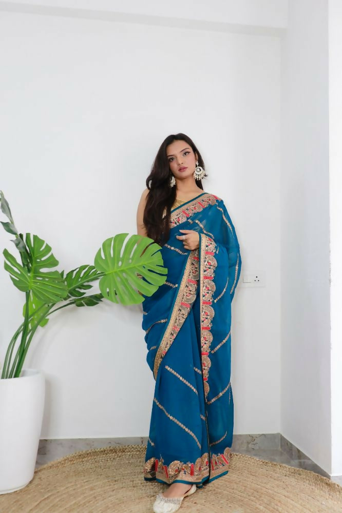 Vamsee Aaradhna Blue Georgette Saree - Swadesiicart