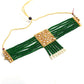 Mominos Fashion Johar Kamal Gold-Polished Kundan & Pearls Necklace Green/Golden Color Choker Set | Swadesiicart