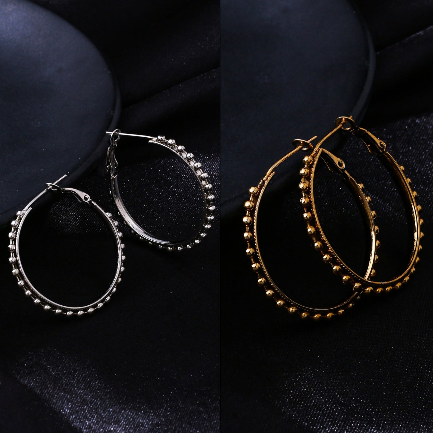 NVR Women's Set of 2 Gold & Silver Beaded Circular Hoop Earrings | Swadesiicart