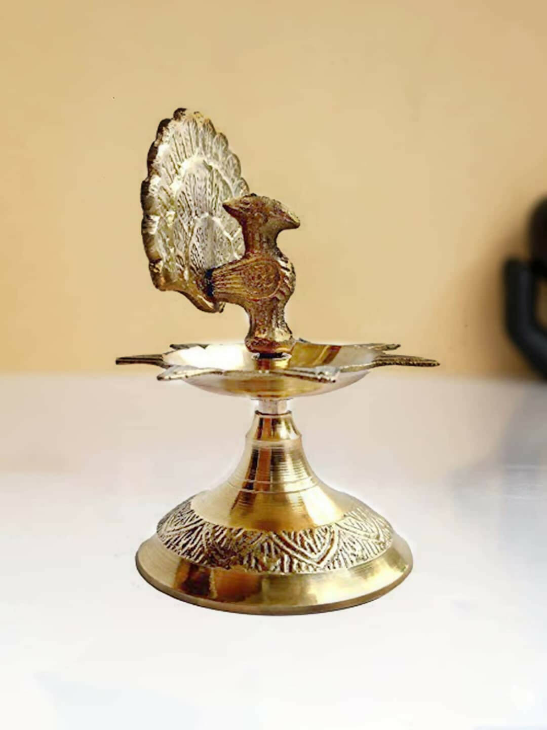 CraftVatika Gold Toned Brass Peacock Design Diya | Swadesiicart