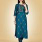 Jyoti Fashion Women's Teal Viscose Rayon Embroidered Kurta Pant Set | Swadesiicart