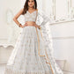 Aastha Fashion Off White Butterfly Net Tone To Tone Thread Work And Sandwich Sequence Work Embroidery Wedding Wear Lehenga Choli