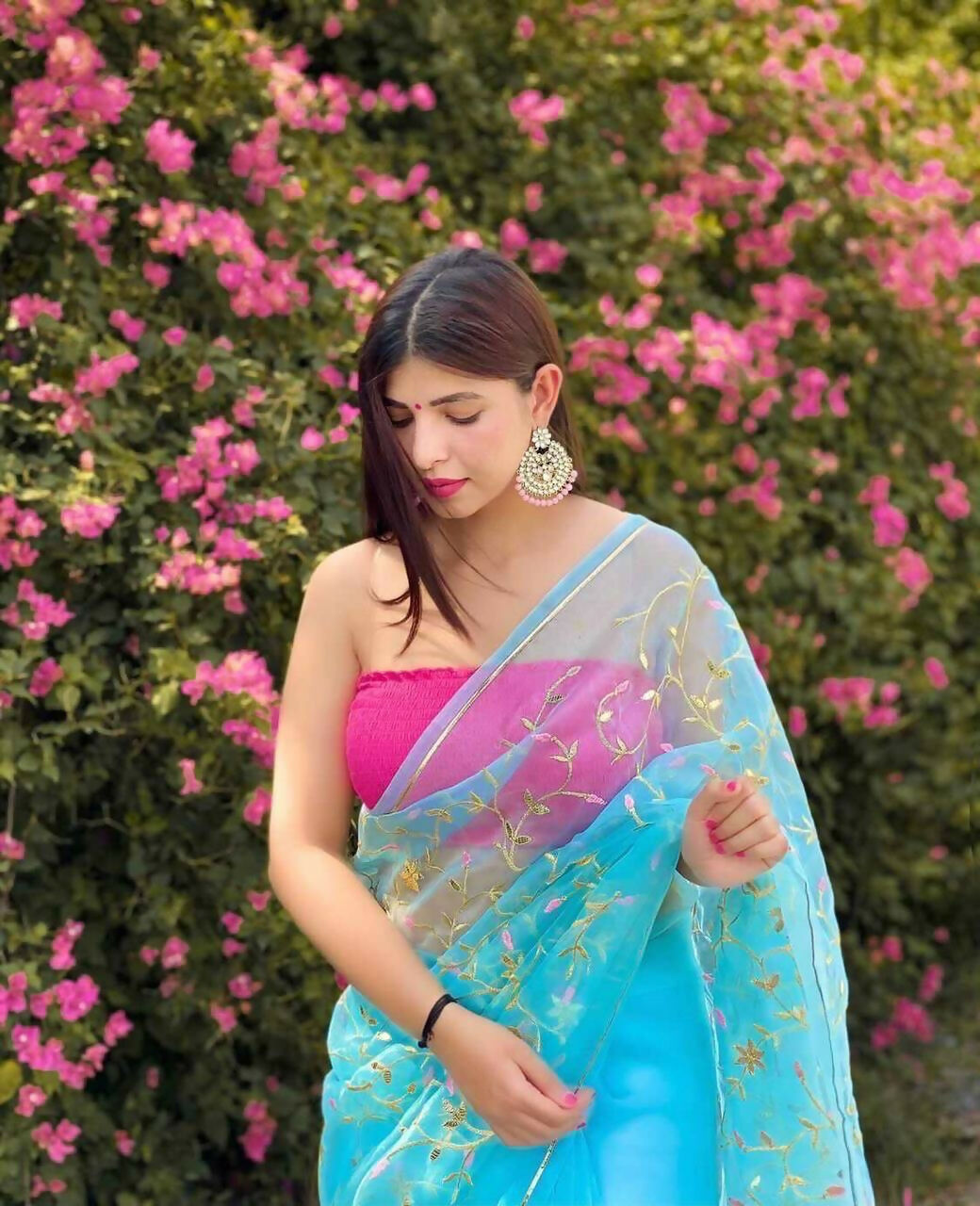 Vamsee Maya Jal Blue Organza Saree - Swadesiicart