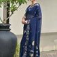 Vishnu Weaves Women's Blue Linen Silk Zari Weaving Saree with Blouse - Swadesiicart