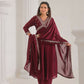 Ethnic Festive Wear Vichitra Silk Wine Stitched Suit With Dupatta - Tanisha | Swadesiicart