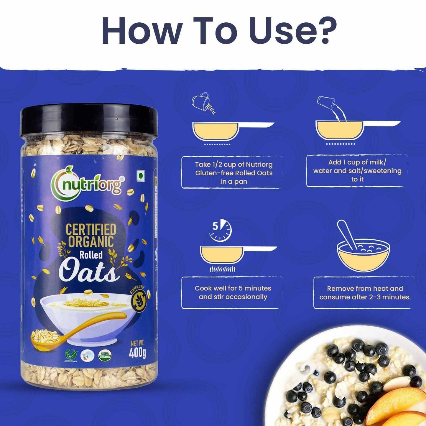 Nutriorg Certified Organic Rolled Oats - Swadesiicart
