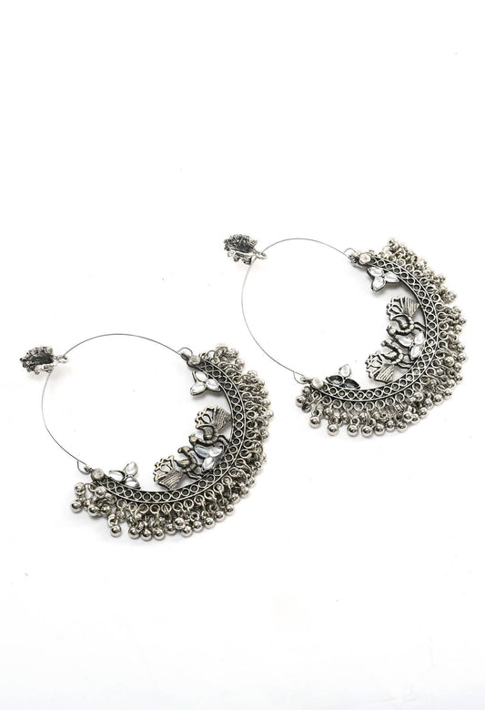 Mominos Fashion Johar Kamal Silver Peacock Design Chandbali Earrings - Mominos Fashion