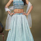 Blue Chinon Crush Mirror Foil work Lehenga Choli with Dupatta - Aakriti