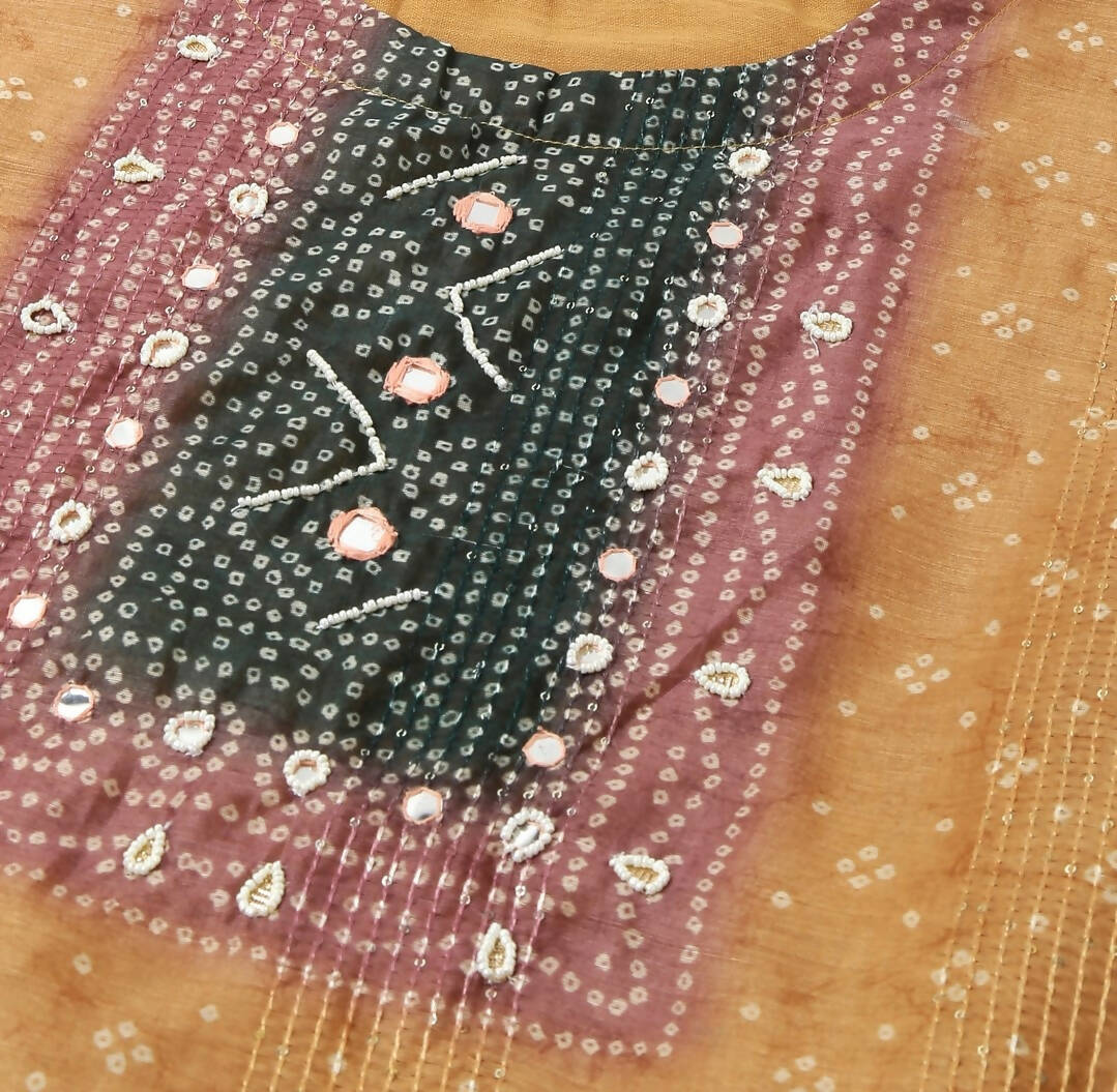 Orange Chinon Digital Printed With Hand Work Kurta - Himanshi - Swadesiicart