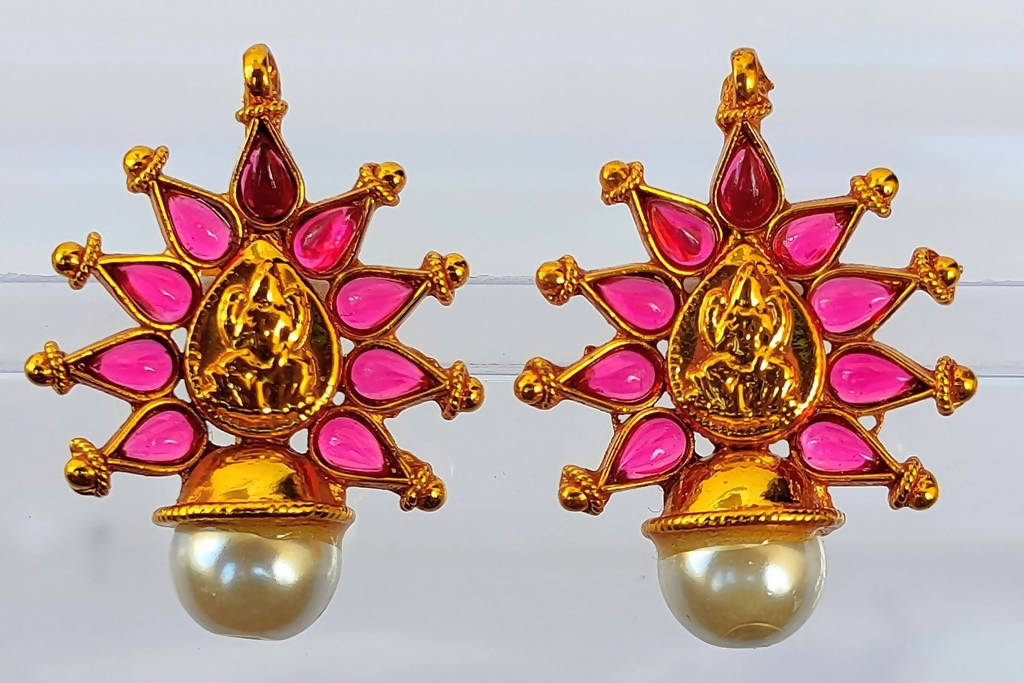 Pink Kemp Temple Earrings - Mokshi Collections