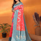 Joban Fashion Banarasi Tomato Red Woven Soft Silk Saree | Swadesiicart