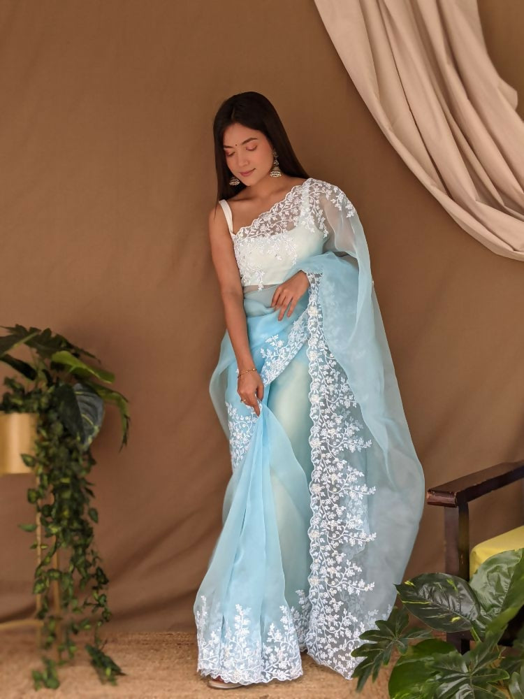 Vamsee Sai Pallavi Sky Organza Saree - Swadesiicart