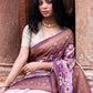Joban Fashion Dark And Light Lilac Crepe Chiffon Pure Handloom Banarasi Silk Saree | Swadesiicart