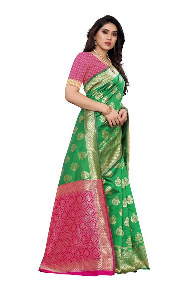 Vamika Banarasi Jacquard Weaving Green Saree (Dangal Green) | Swadesiicart