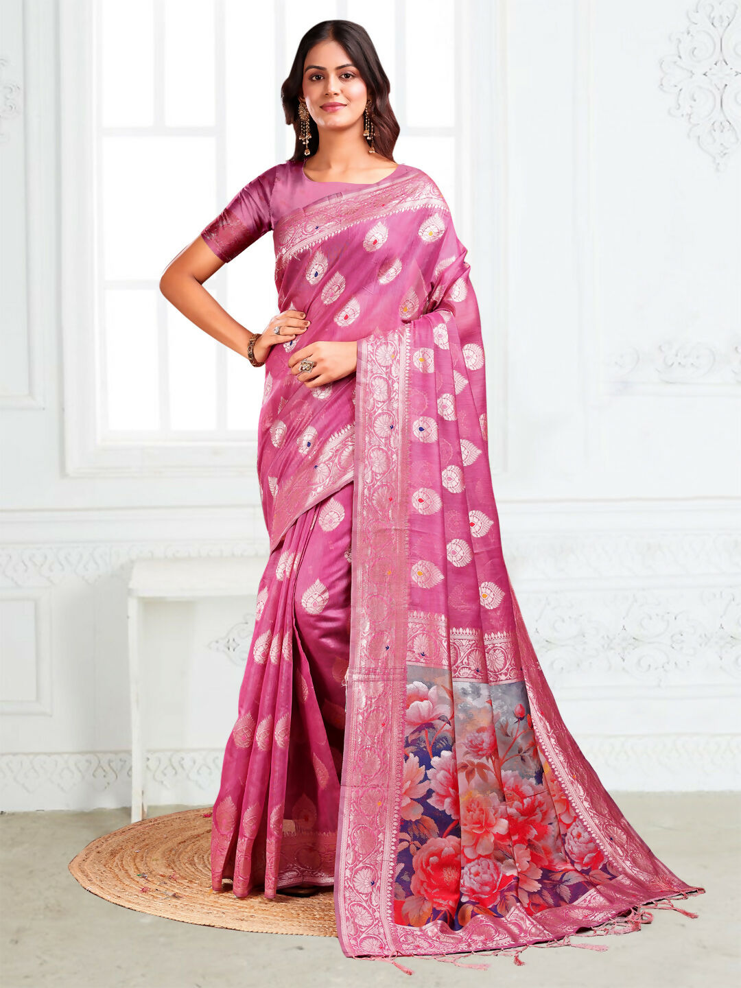 Shree Shyam Fashion Linen Cotton Pink Saree