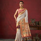 Vishnu Weaves Women's White Paithani Silk Saree with Blouse - Swadesiicart