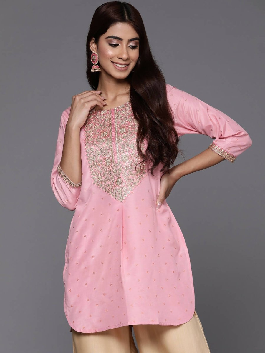 Ahalyaa Pink Printed Tunic - Pink Color | Swadesiicart