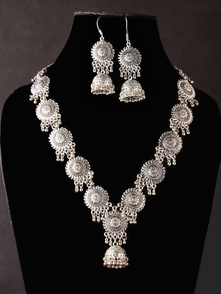Mominos Fashion Johar Kamal Oxidised Silver Long Necklace Set | Swadesiicart