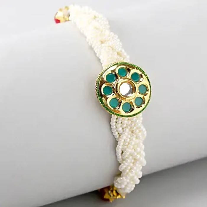 Traditional Kundan Rakhi With Wallet And Chocolate Burfi | Swadesiicart