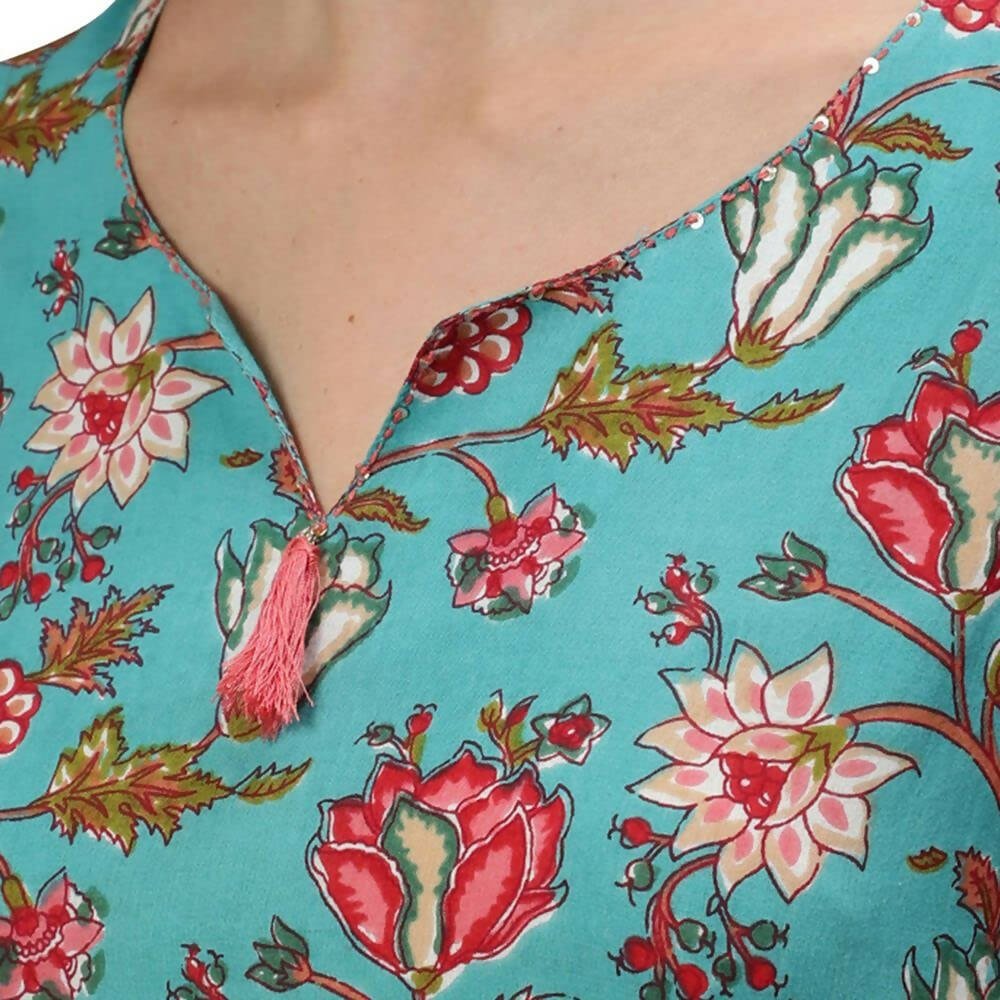 Anubhutee Women's Cotton Regular Floral Printed Green Kurta Set | Swadesiicart