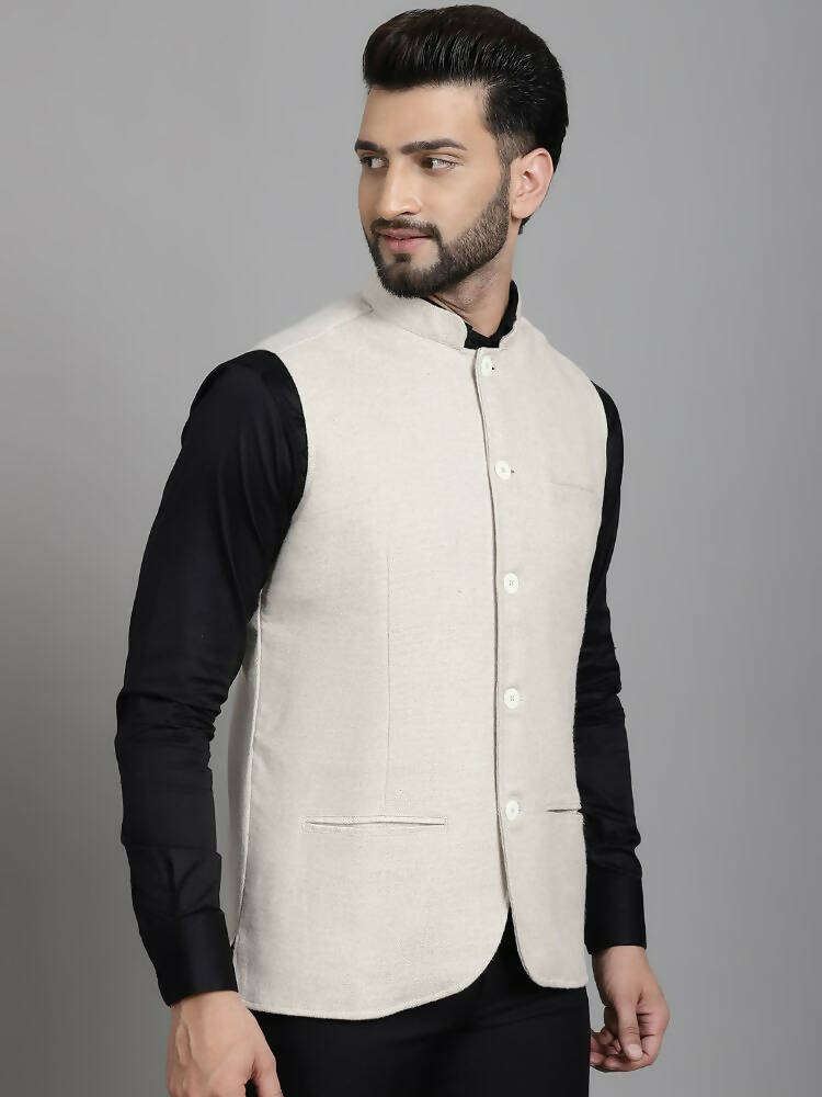 Even Apparels Nehru Jacket With Welt Pockets - Off White | Swadesiicart