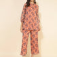Janasya Women's Peach Chiffon Lurex Floral Printed Festive Regular Co-ords - Swadesiicart