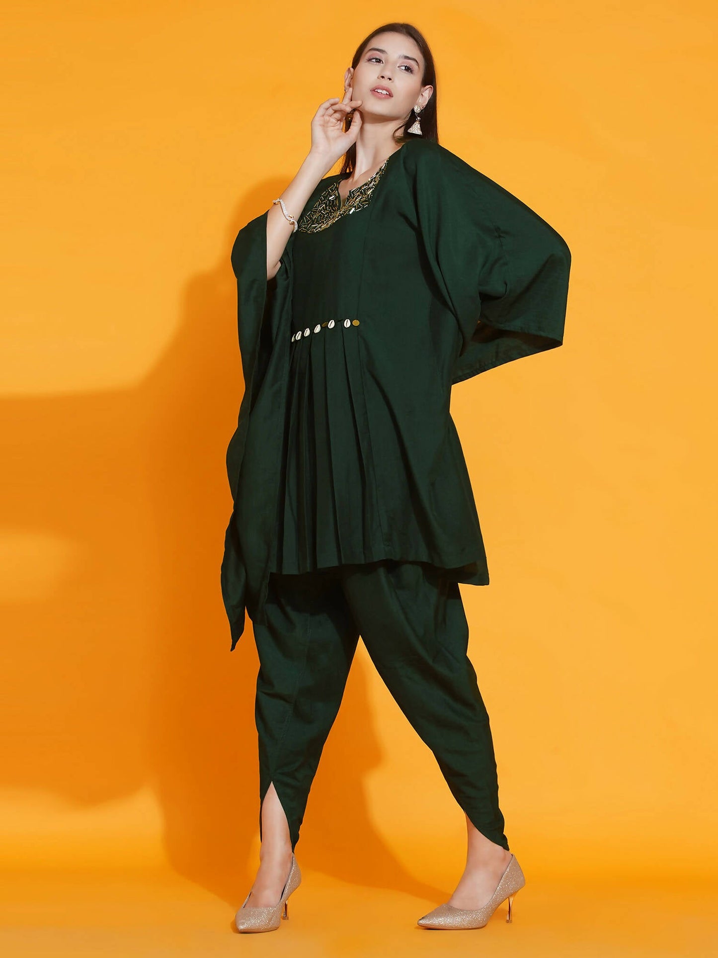 Women Republic Green Kaftan With Hand Embellishment And Dhoti Salwaar | Swadesiicart