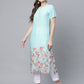 Ahalyaa Women Sky Blue Rayon Printed Kurta Pant Set | Swadesiicart