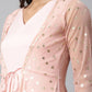Ahalyaa Women Pink Crepe & Net Foil Print Dress | Swadesiicart