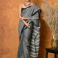 Very Much Indian Handloom Pure Cotton Saree With Sleek Border - Grey | Swadesiicart