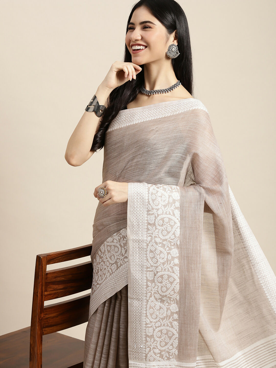 Shree Shyam Fashion Linen Beige Saree