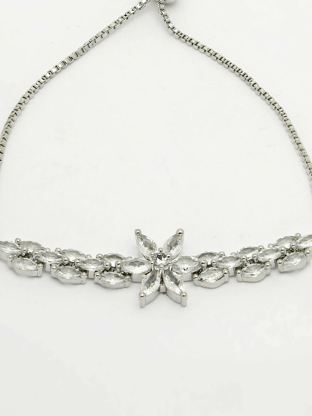 NVR Women Silver-Plated Handcrafted American Diamond Link Bracelet - Swadesiicart