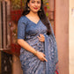 Grey Silk Blend Ajrak Saree with Unstitched Blouse - Hiral Fashion | Swadesiicart
