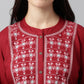 Red Rayon Yoke Embroidered A-line Top - Tarini - Swadesiicart