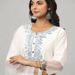 Juniper Women's White Chinnon Solid Embroidered Kurta Set | Swadesiicart