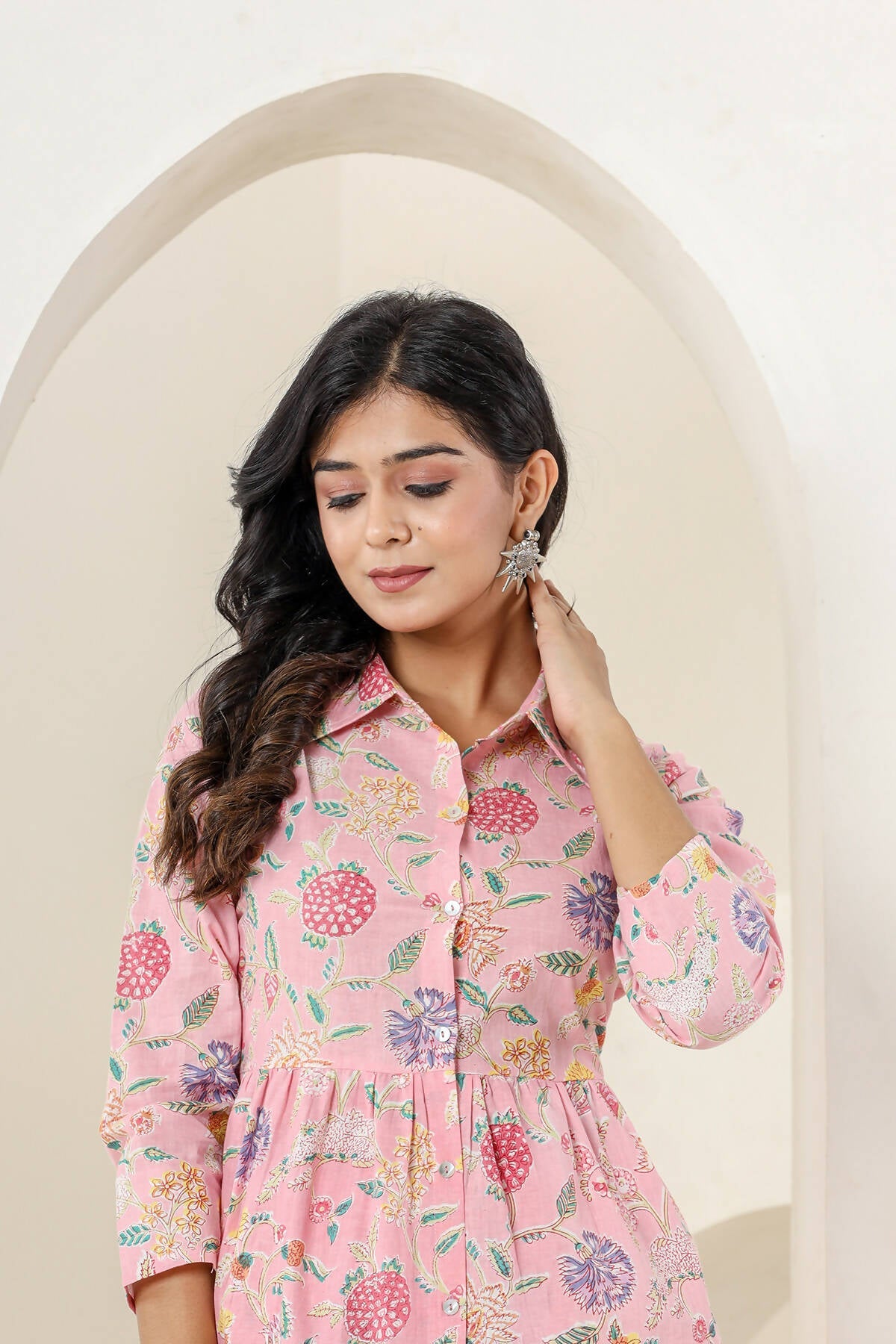 Kaajh Women's Baby Pink Printed Cotton Co-ord Set - Swadesiicart