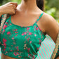 Janasya Green Georgette Floral Top Bottom Cape | Swadesiicart
