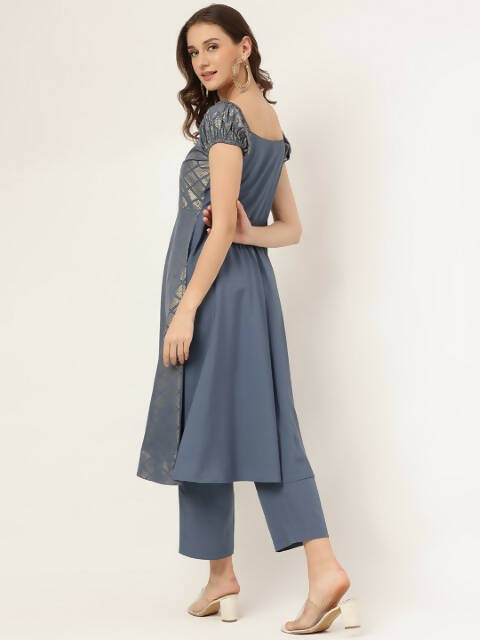 FIORRA Women's Grey Poly Crepe A-Line Kurta Set - Swadesiicart