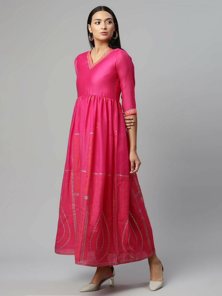 Ahalyaa Womens Pink Crepe Printed Dress | Swadesiicart