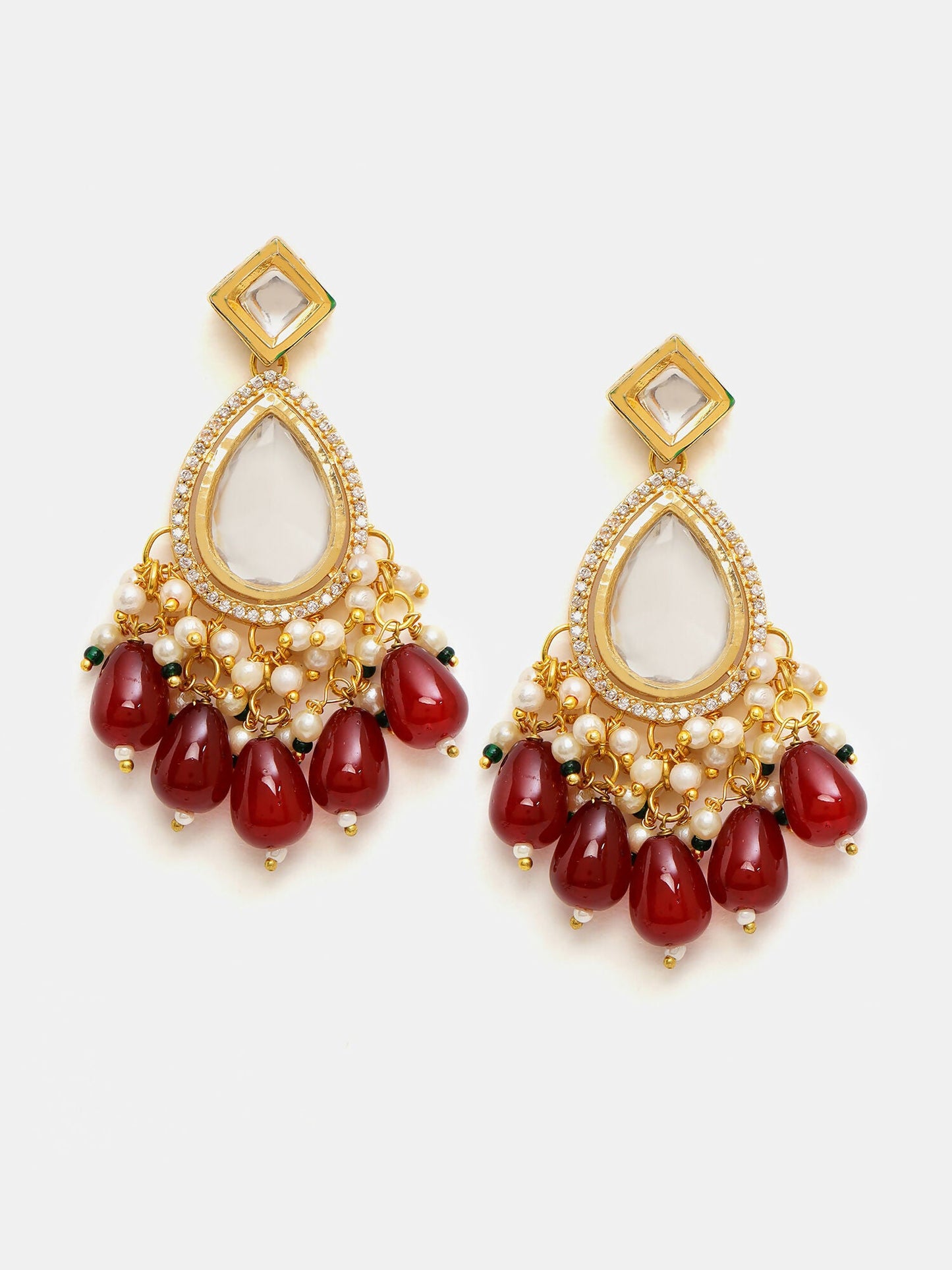Ruby Raang Gold Polished Kundan Earrings With Maroon Stones | Swadesiicart