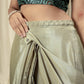 Green Satin Solid Designer, Printed Party Wear Ready To Wear Saree - Nasreen | Swadesiicart
